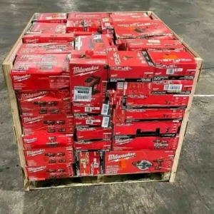Milwaukee Tool Pallets with premium power tools, hand tools, batteries, chargers, and professional jobsite equipment