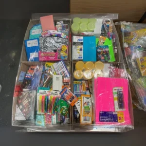Bulk School Supply Pallet with 1,000 brand-new notebooks, binders, pens, pencils, crayons, markers, folders, and classroom essentials for wholesale resale