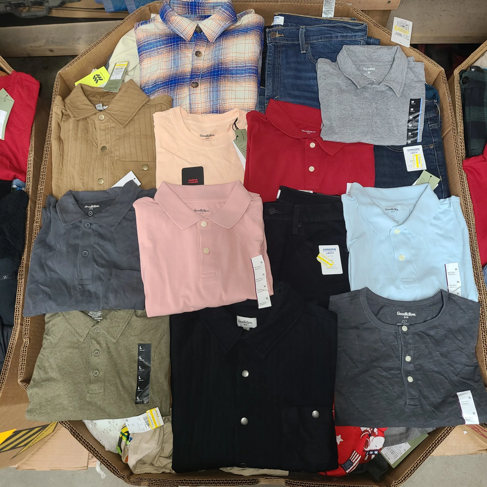 Target Men's Clothing Wholesale Pallet with 350–400 pieces of all-season men's apparel sourced from Target, featuring 95% brand-new clothing with tags.