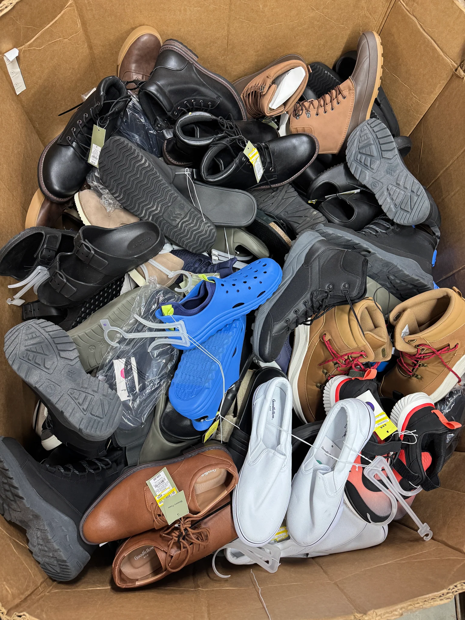 Target Men's Shoes Wholesale Pallet with 200 pairs of brand-new men's sneakers, boots, dress shoes, sandals, and all-season footwear