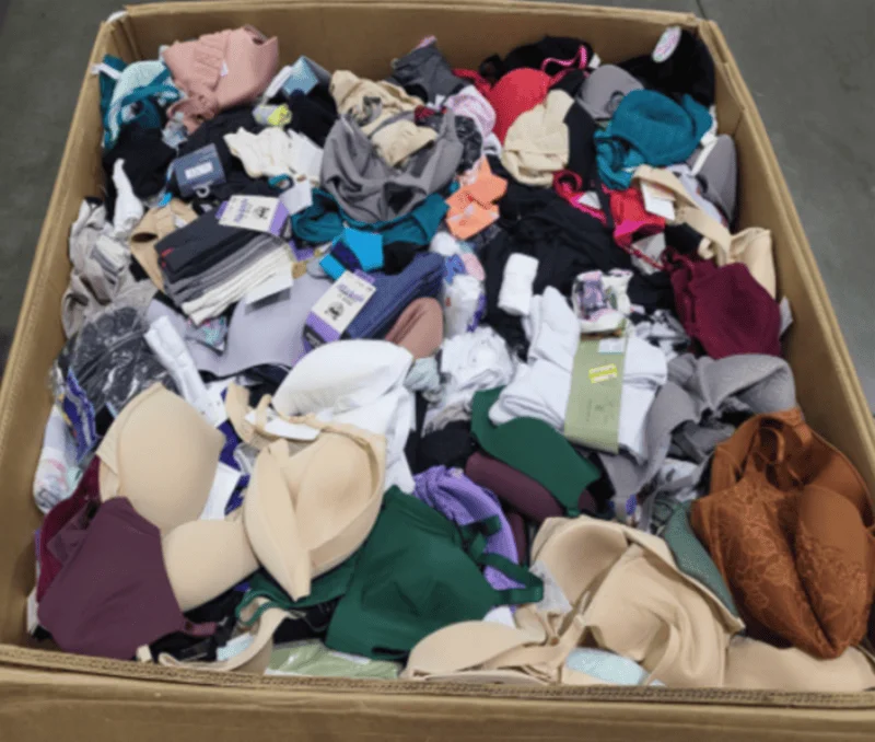 TGT Apparel Undergarments Truckload featuring 24 pallets with 2,000–2,500 brand-new undergarments, underwear, bras, socks, camisoles, tank tops, leggings, sleepwear, and apparel basics for wholesale resale.