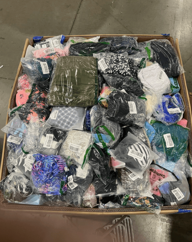 Amazon LPN Apparel Truckload with 24 pallets of mixed women's, men's, and children's clothing individually packaged in poly bags