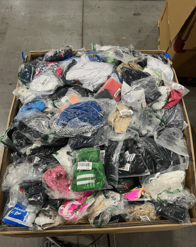 Amazon LPN Apparel Truckload with 24 pallets of mixed women's, men's, and children's clothing individually packaged in poly bags
