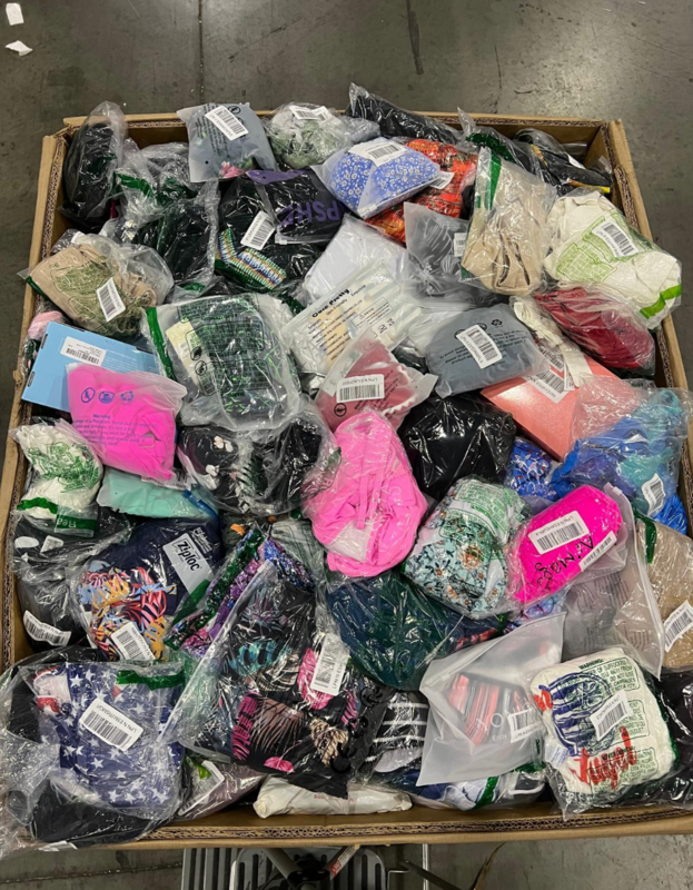 Amazon LPN Apparel Truckload with 24 pallets of mixed women's, men's, and children's clothing individually packaged in poly bags