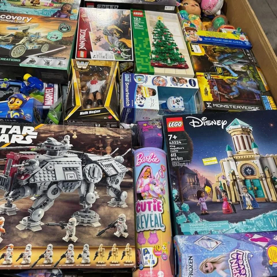 LEGO Pallets sourced from Amazon Return Pallets with mixed construction toys, educational games, and popular toy brands for wholesale resale