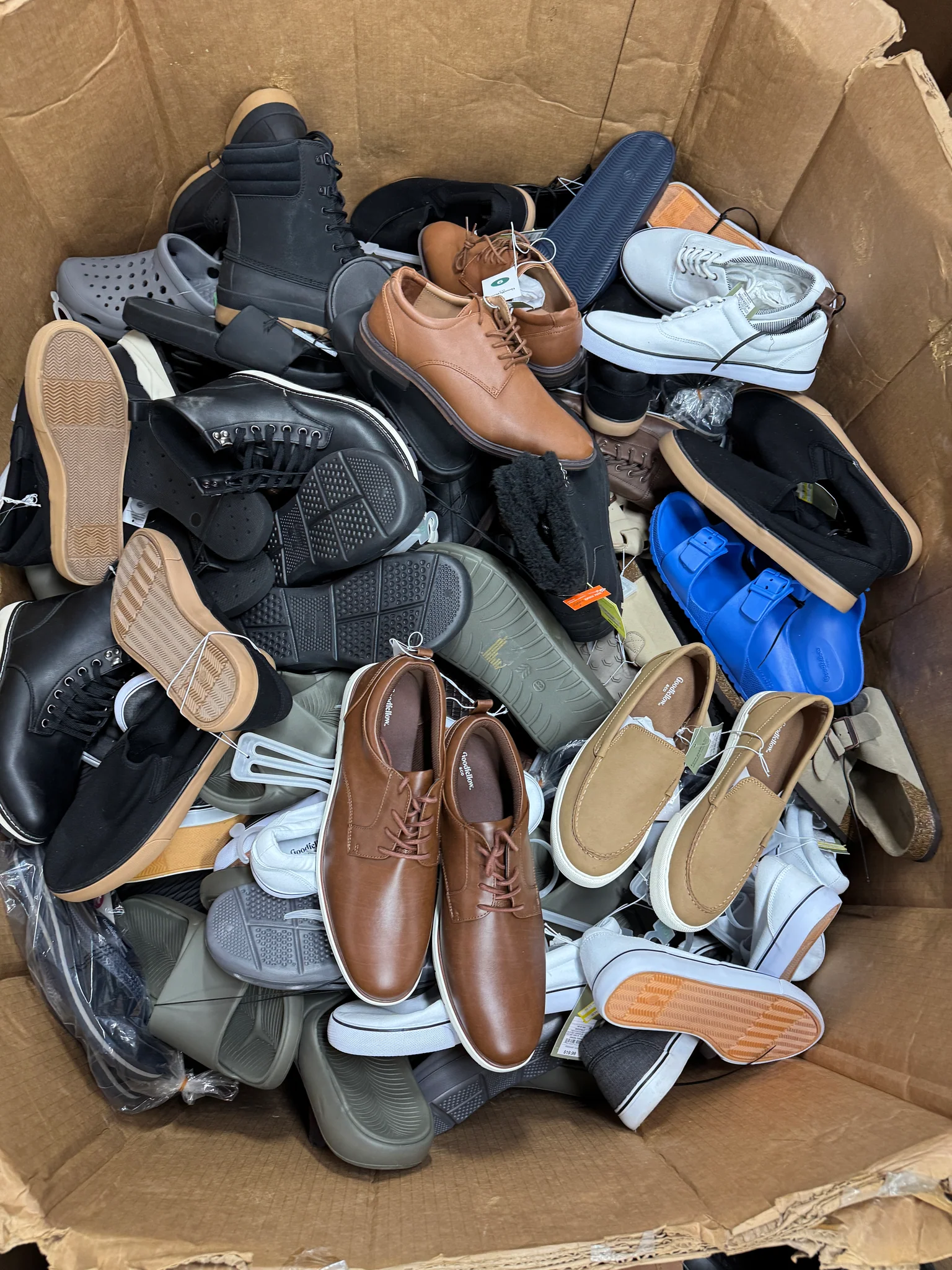 Target Men's Shoes Wholesale Pallet with 200 pairs of brand-new men's sneakers, boots, dress shoes, sandals, and all-season footwear