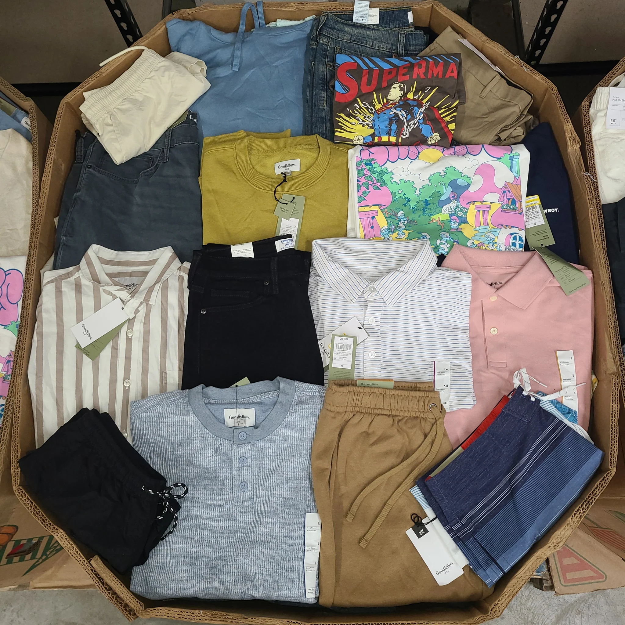 Target Men's Clothing Wholesale Pallet with 350–400 pieces of all-season men's apparel sourced from Target, featuring 95% brand-new clothing with tags.