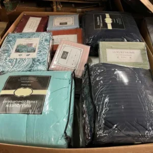 Bed Linen Sheets and Comforter Sets pallet with 110 premium wholesale bedding items including comforters, sheet sets, quilts, and pillowcases