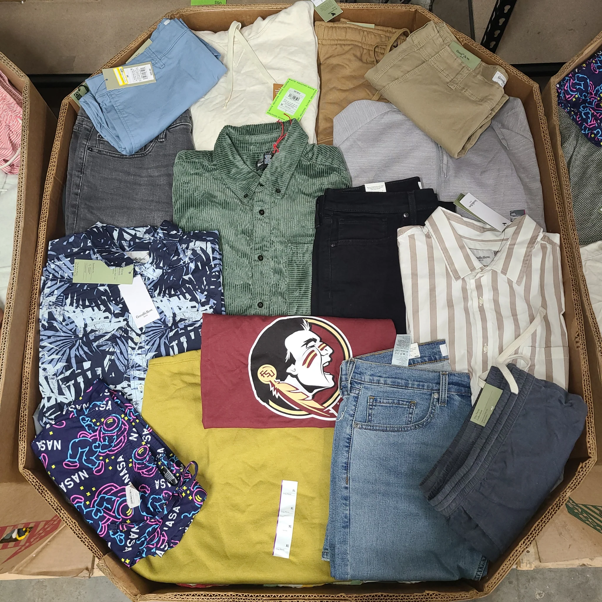 Target Men's Clothing Wholesale Pallet with 350–400 pieces of all-season men's apparel sourced from Target, featuring 95% brand-new clothing with tags.
