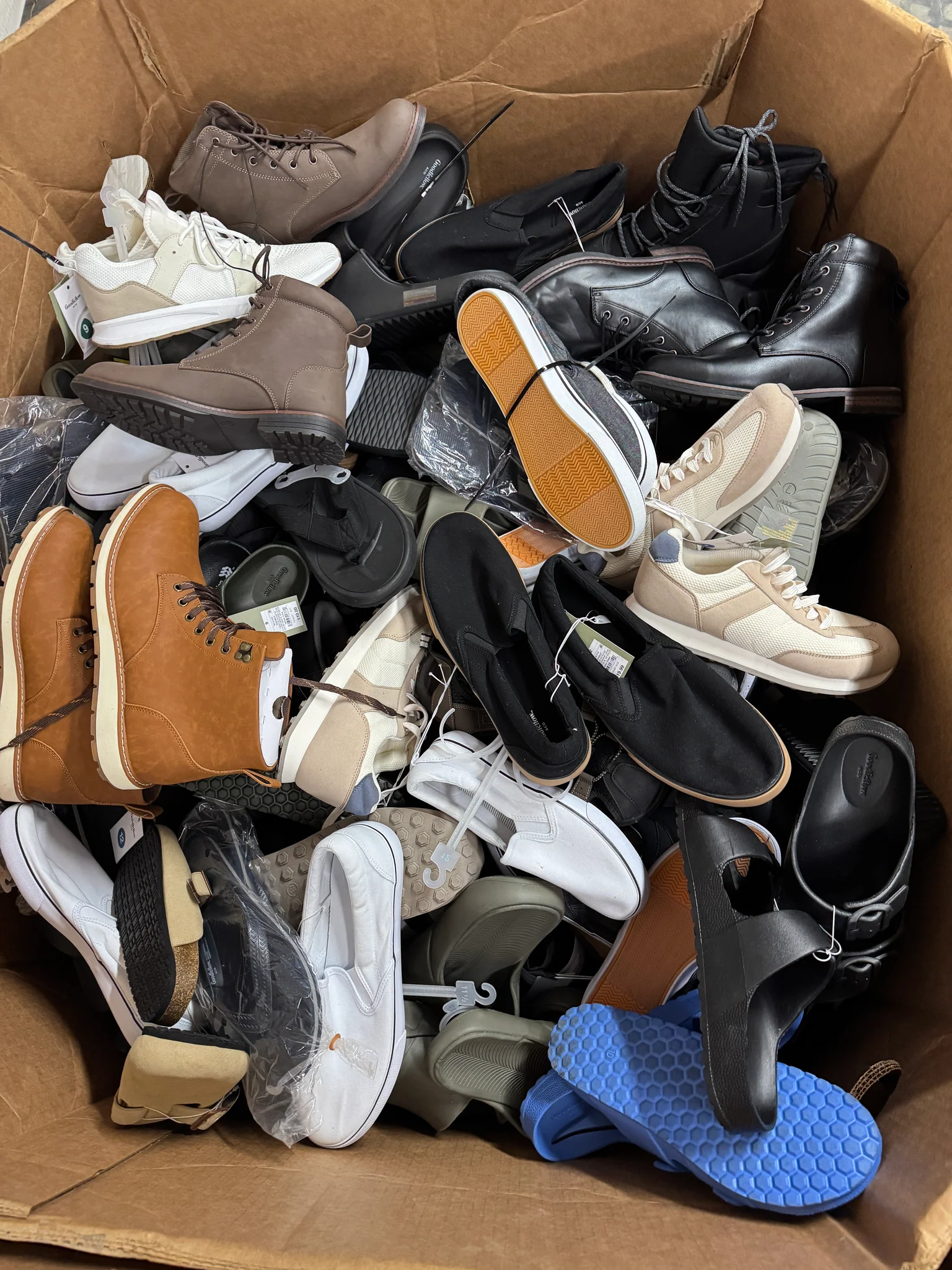 Target Men's Shoes Wholesale Pallet with 200 pairs of brand-new men's sneakers, boots, dress shoes, sandals, and all-season footwear