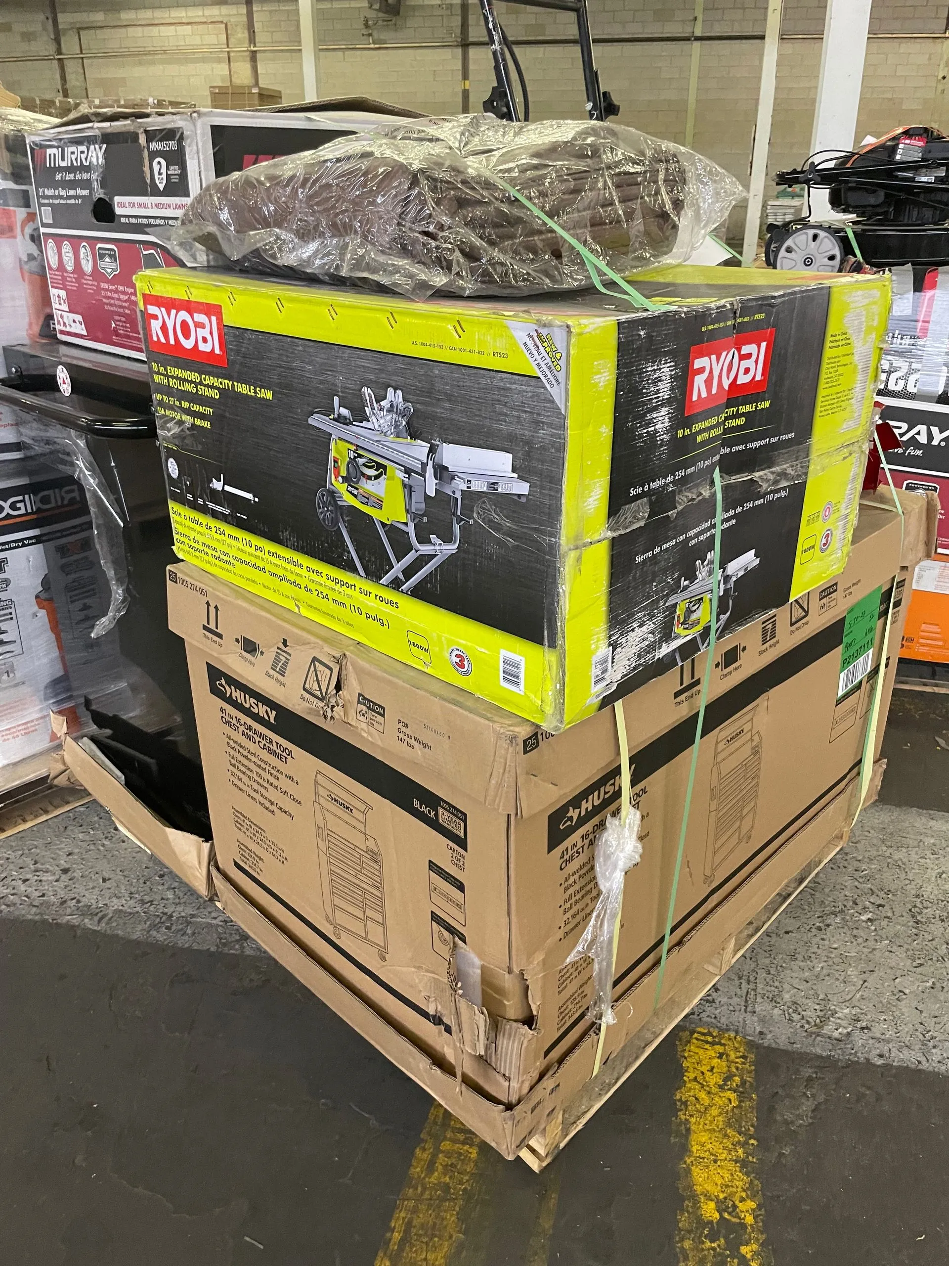 Home Depot Tool and Hardware Truckload filled with wholesale power tools, hand tools, lawn equipment, hardware supplies, plumbing materials, electrical accessories, and home improvement products for resale.