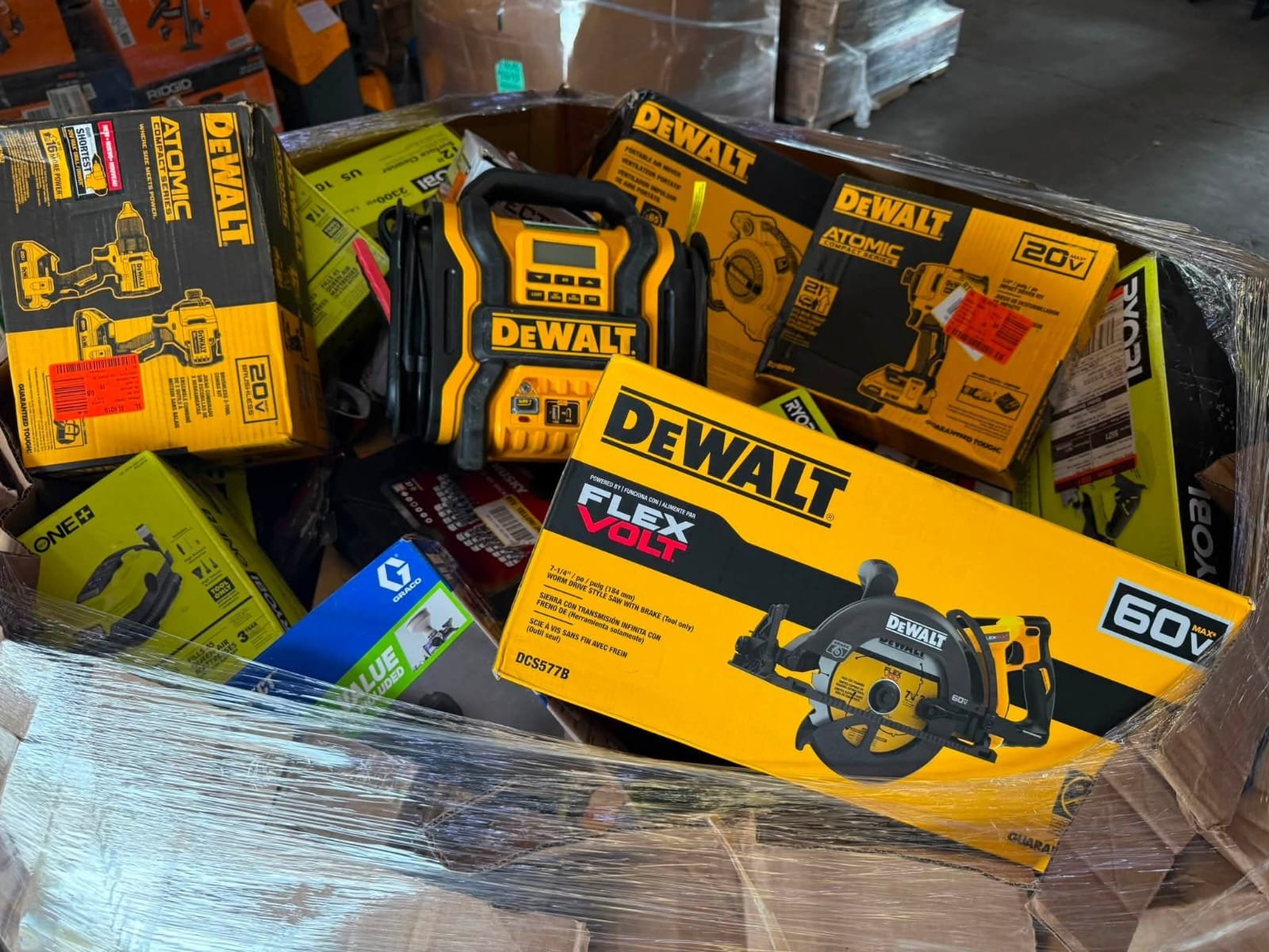 HD Lowe's Mixed Tools Pallet with wholesale power tools, hand tools, hardware, accessories, and home improvement products ready for resale
